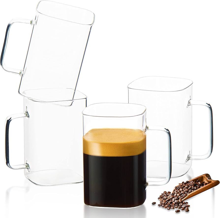 CHRYSLIN Glass Coffee Mugs,20oz Large Coffee Cups with Handle,Square Clear Mugs Set of 4,Heat Res... | Amazon (US)
