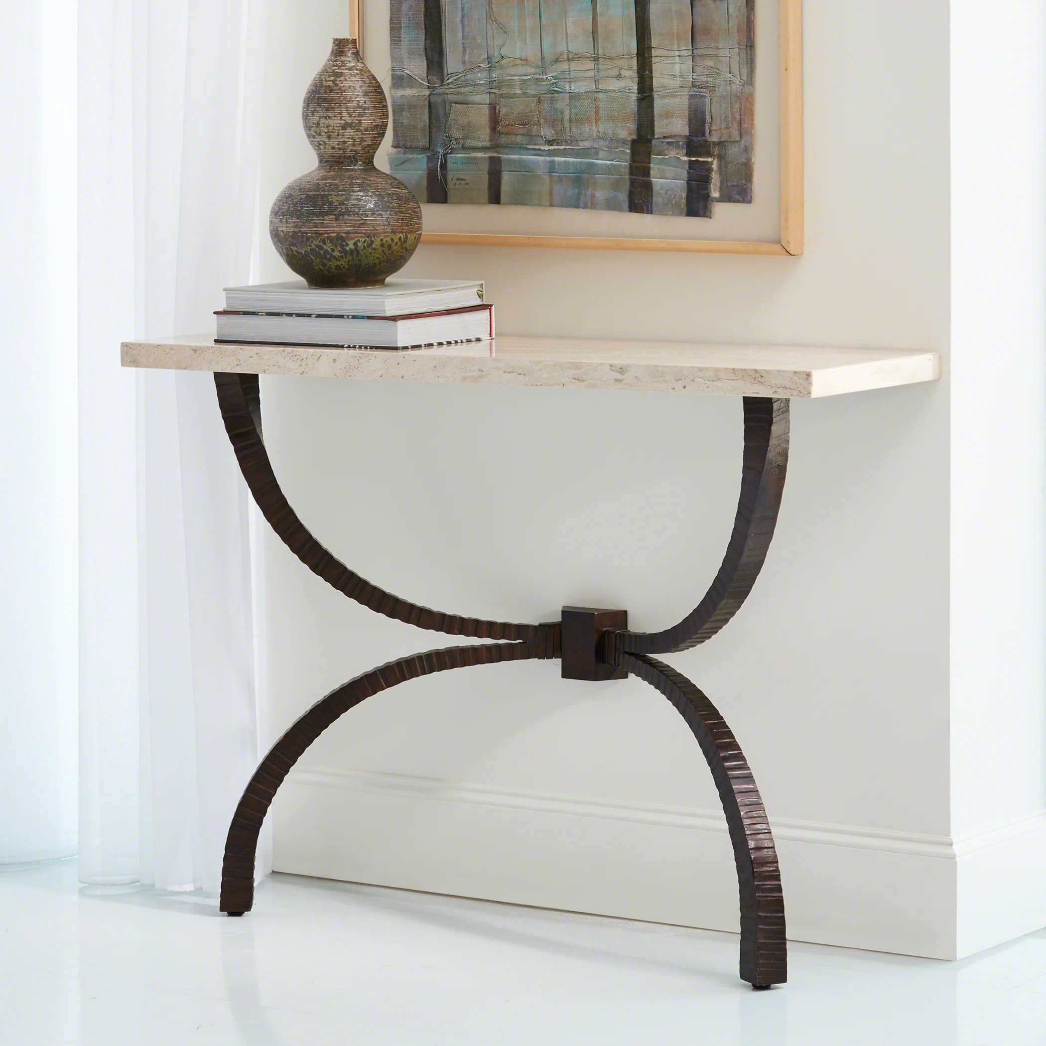 Teton Console-Bronze w/Travertine Top | Wayfair North America