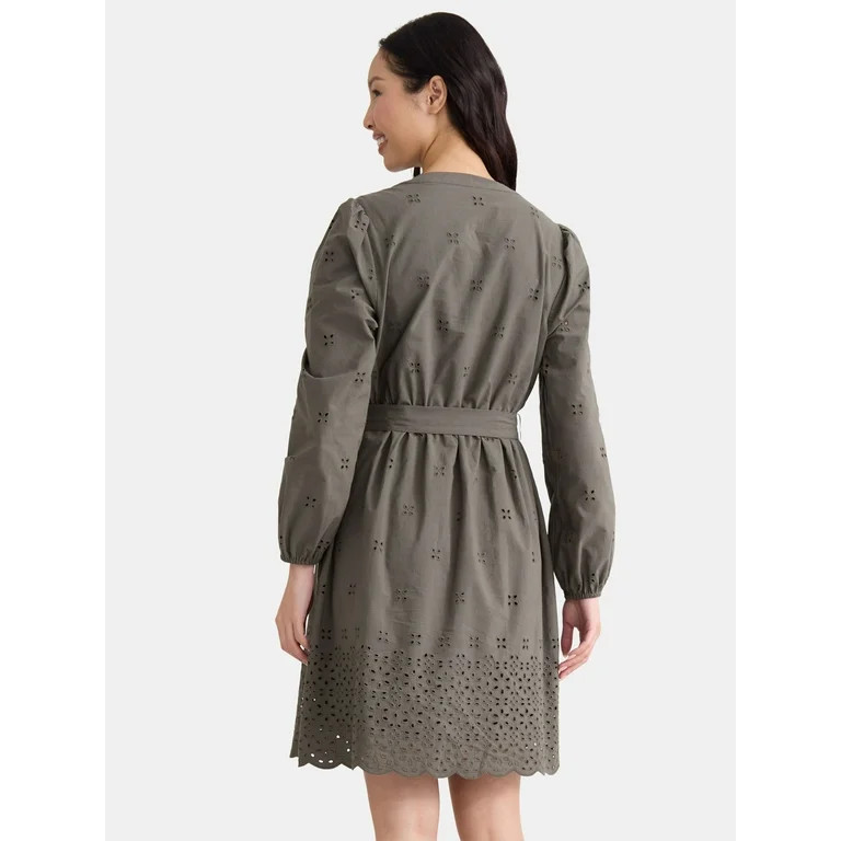 Time and Tru Women's and Women's Plus Embroidered Cotton Eyelet Dress, Sizes XS-4X | Walmart (US)