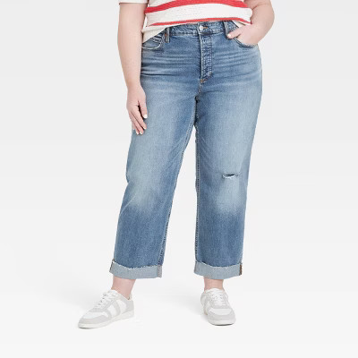 Women's High-Rise Straight Ankle Jeans - Universal Thread™ Medium Wash 00: Cotton Blend, Raw Edge Hem, 28" Inseam, Fly Button Closure | Target