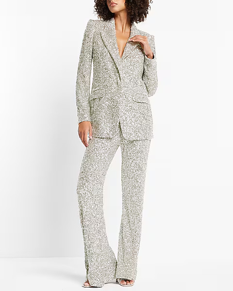 Sequin Peak Lapel Boyfriend Blazer | Express