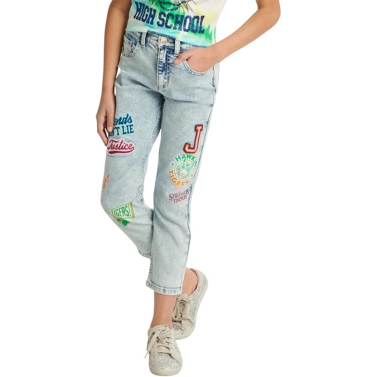 Justice Girls x Stranger Things Patched Mini Mom Jeans, Sizes 6-18, Slim & Plus | Walmart (US)