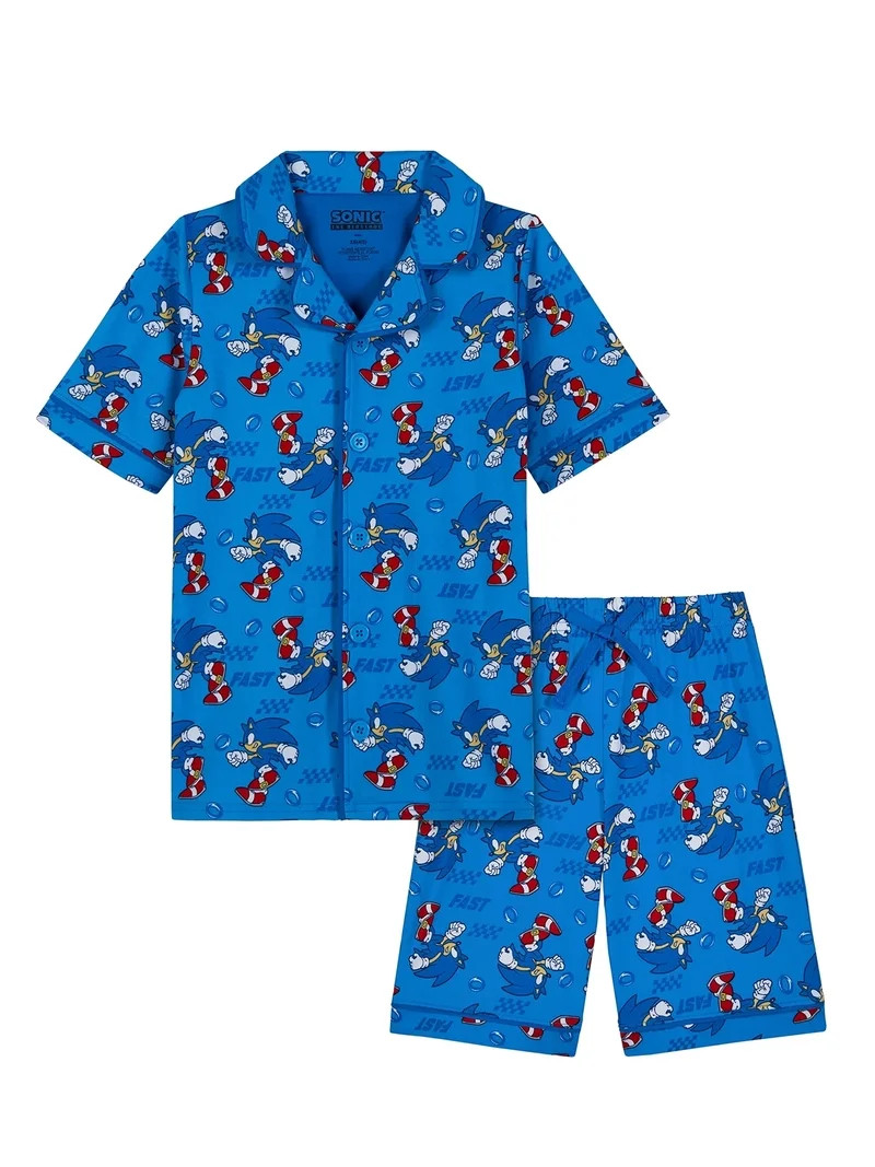 Sonic Boys Short Sleeve Sleep Notch Collar Top and Shorts Pajama Set, 2-Piece, Sizes 4-12 | Walmart (US)