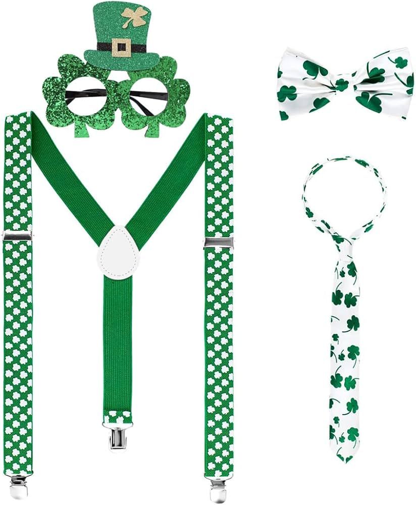 AMS St Patricks Day Decor Irish Green Party Decoration with a Bow-Tie,a Tie,Suspenders and a Pair... | Amazon (US)