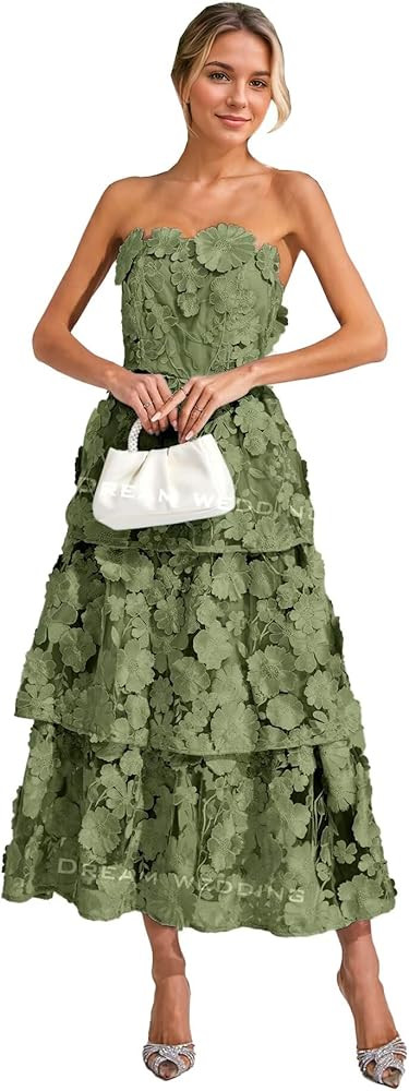 Women's 3D Floral Prom Dresses Sweetheart Strapless Tiered Formal Party Gowns A-Line Long for Wed... | Amazon (US)
