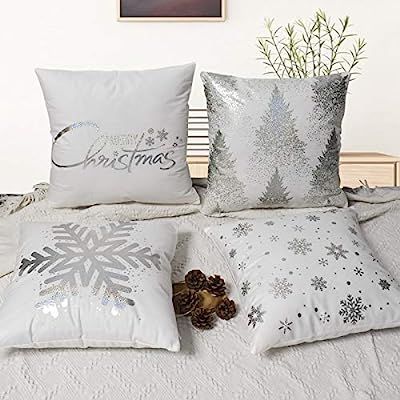 HOPLEE Christmas Pillow Covers 18x18 White Farmhouse Pillow Covers Set of 4 for Winter Decor | Amazon (US)