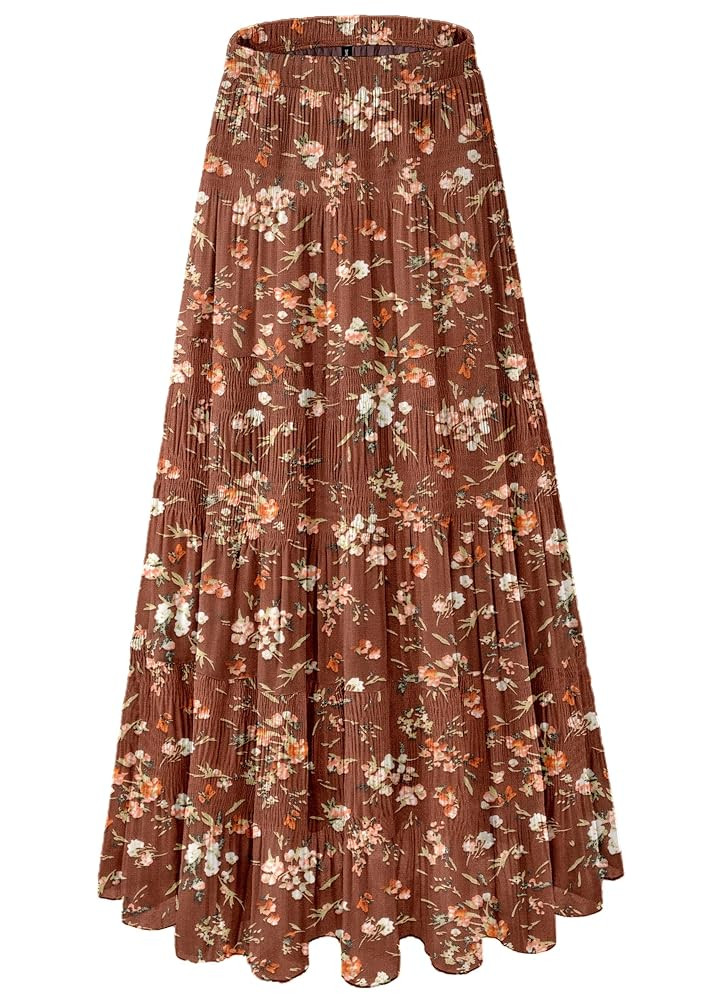 Women's Chiffon White Flowy Maxi Skirts Boho Fall Elastic Waisted Pleated A Line Long Skirt for W... | Amazon (US)