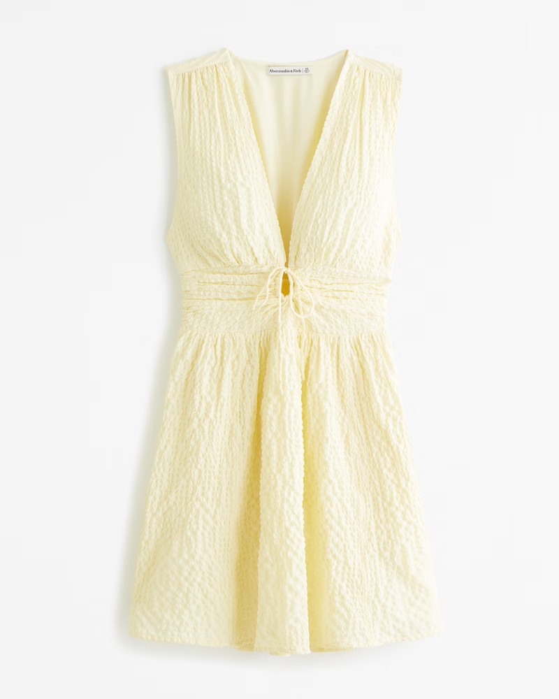 Women's Tie-Front Textured Mini Dress | Women's New Arrivals | Abercrombie.com | Abercrombie & Fitch (US)