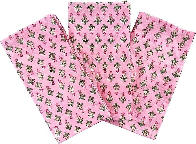 Craftbot 100% Cotton Decorative Kitchen Towels - Set of 3 Dishcloths - 19 x 27 inches - Pink Flor... | Amazon (US)