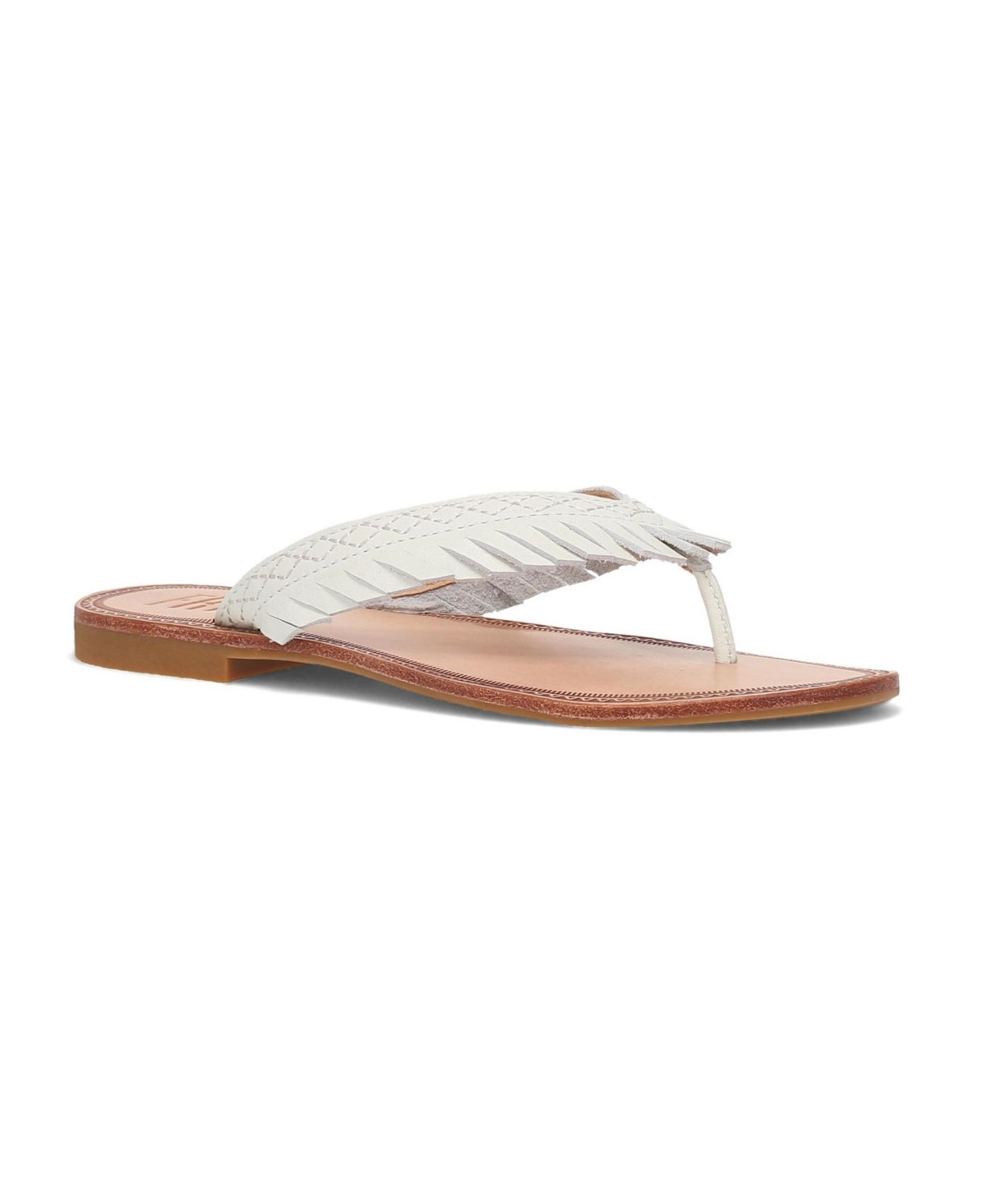 Frye Women's Ava Fringe Thong Flat Sandals - White - Full Grain Leather | Macy's