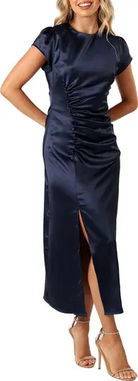 Lisbeth Ruched Satin Midi Dress | Nordstrom