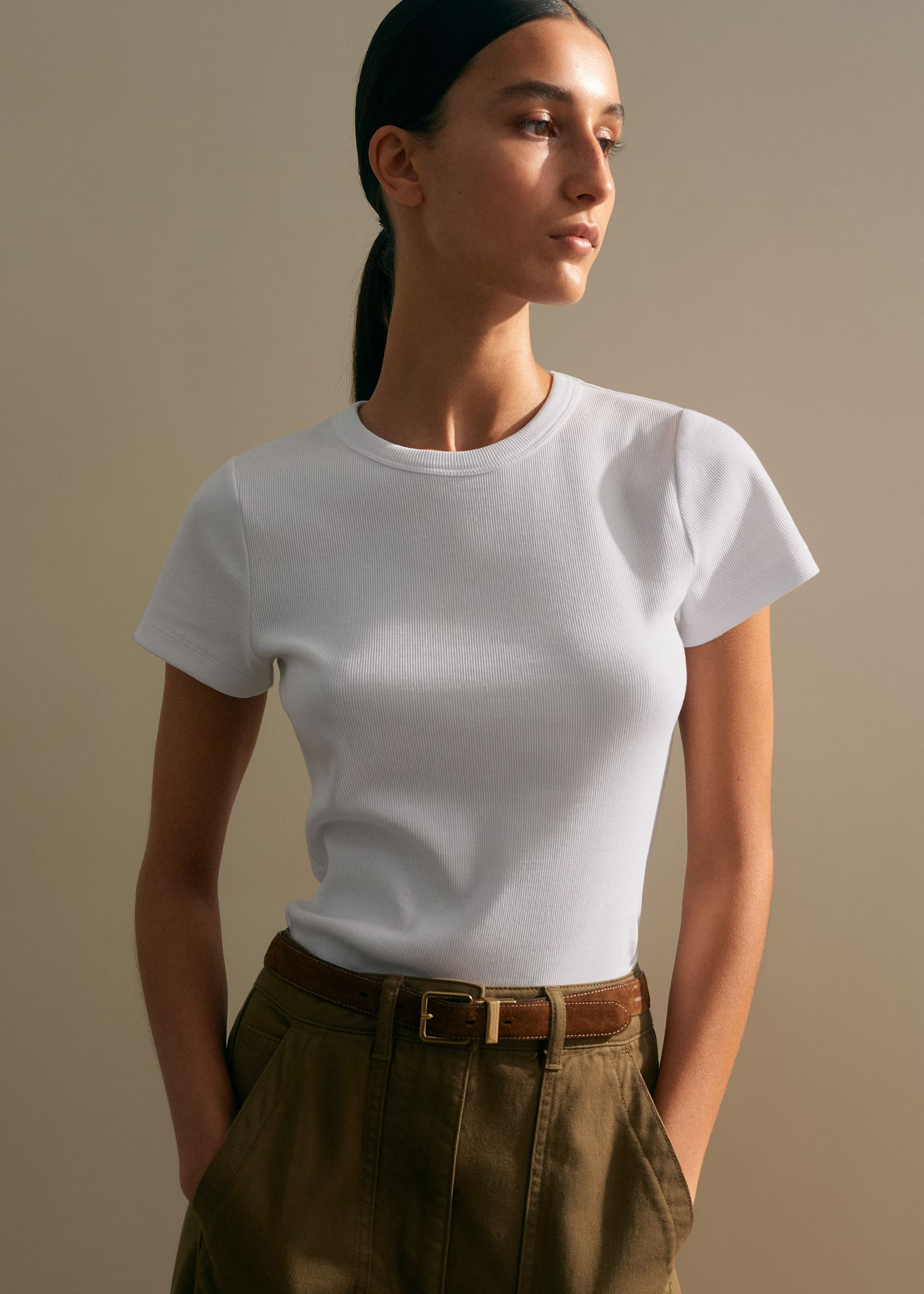 Women's White Ultimate Fitted Rib Crew Neck Tee | ME+EM | ME+EM US