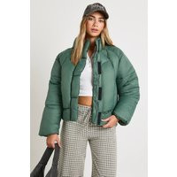 boohoo Women's Quilt Detail Puffer Jacket in Green | Size: 4 | Polyurethane | boohoo (US & Canada)