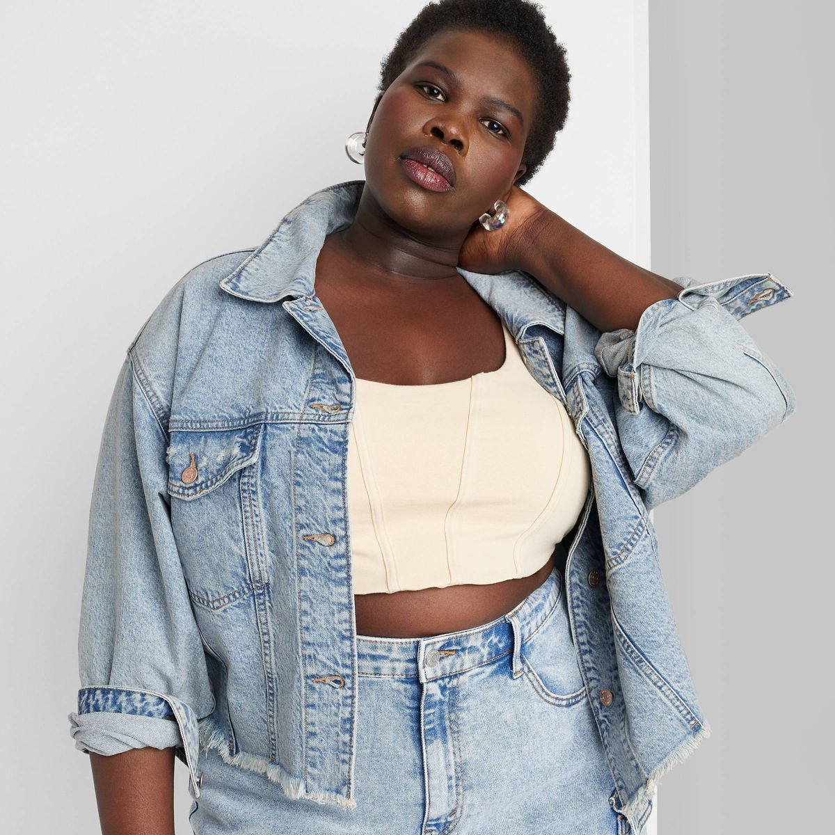 Women's Cropped Denim Trucker Jacket - Wild Fable™ | Target