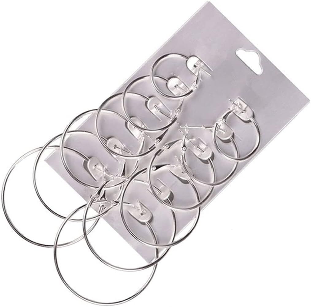 AJ DEFIRO 6 Pair Hoop Earring Set Stainless stud Earring Women Jewelry Silver Tone | Amazon (US)