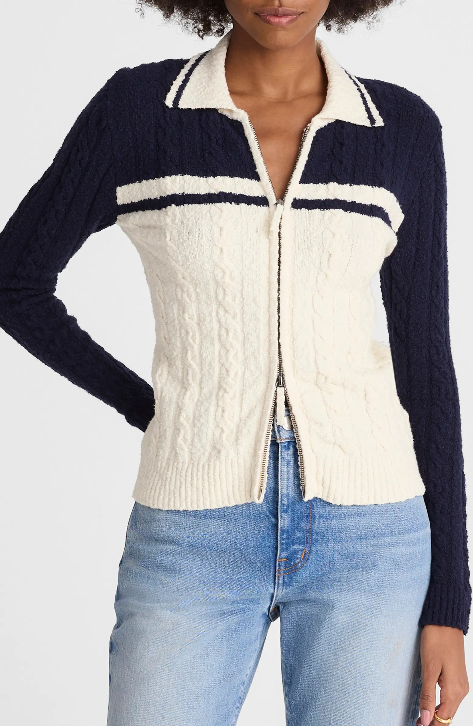 Madewell Colorblock Cable Knit Zip Cardigan | Nordstrom | Nordstrom