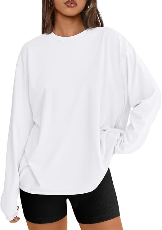 Trendy Queen Womens Spring Tops Oversized Long Sleeve T Shirts 2026 Basic Tee Fall Casual Workout... | Amazon (US)