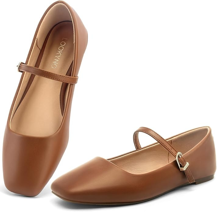 Womens Mary Jane Flats Closed Toe Buckle Strap Square Toe Ballet Flats | Amazon (US)