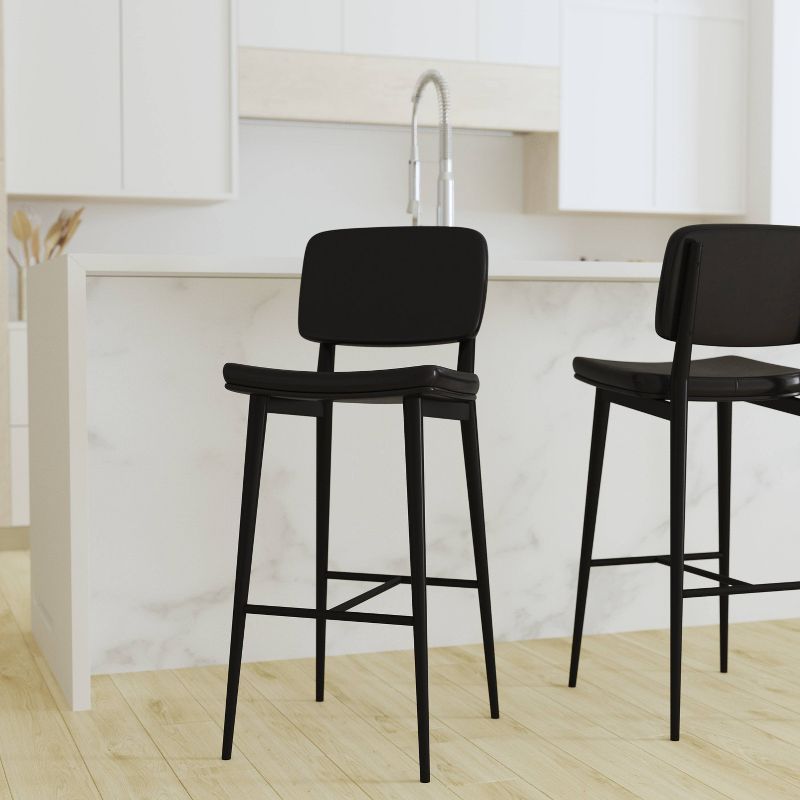 Set of 2 Faux Leather Contemporary Black Metal Frame Barstools with Integrated Footrest - Merrick... | Target