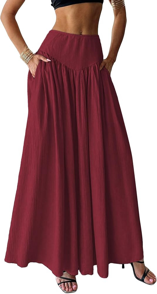 Milumia Women's Pleated Flowy Long Skirts High Waist Maxi Skirt with Pocket | Amazon (US)