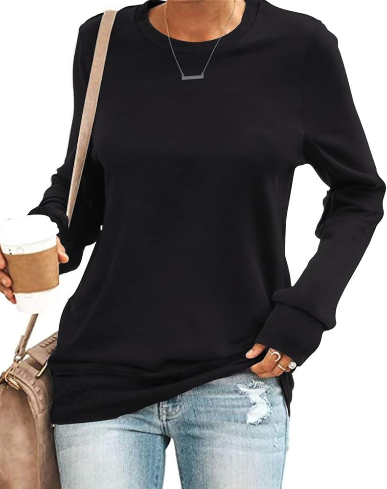 SENSERISE Womens Casual Crewneck Sweatshirt Long Sleeve Solid Color Shirt Soft Lightweight Loose ... | Amazon (US)