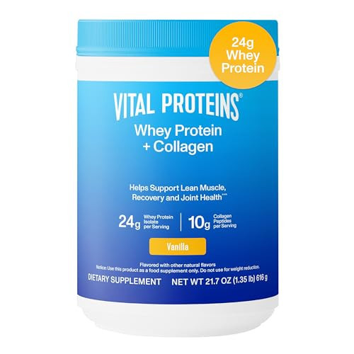 Vital Proteins Whey Protein Powder+ Collagen Peptides, 24g Protein Supporting Recovery & Joint Health, with Vitamin C, About 16 Servings - Vanilla 21.7oz | Amazon (US)