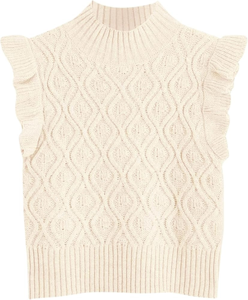 MISSACTIVER Women’s Ruffle Armhole Solid Sweater Vest Casual Mock Neck Sleeveless Knitted Sweat... | Amazon (US)