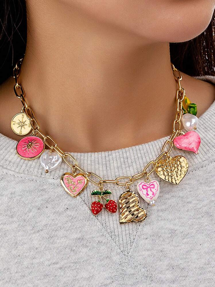 1pc Heart Shaped Locket, Butterfly, Strawberry Pendant Necklace, Fashionable For Daily Wear (Hand... | SHEIN