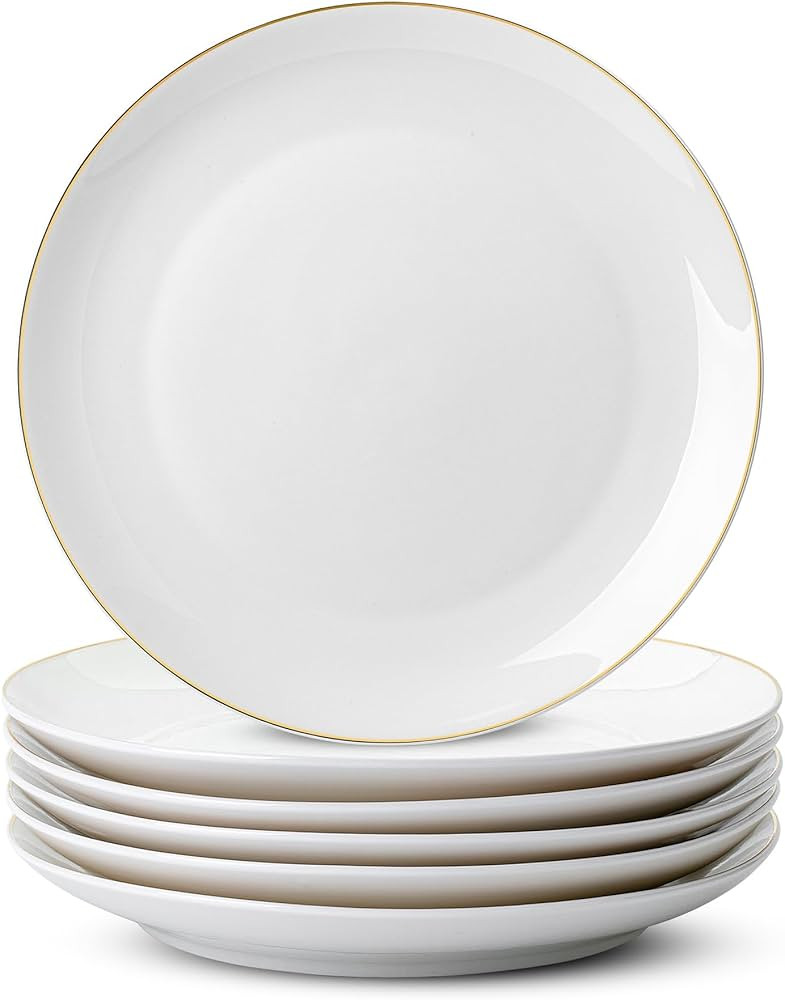 BTaT- White Porcelain Dinner Plates with Gold Rim, Set of 6, 10.5", Porcelain Dinner Plates, Plat... | Amazon (US)