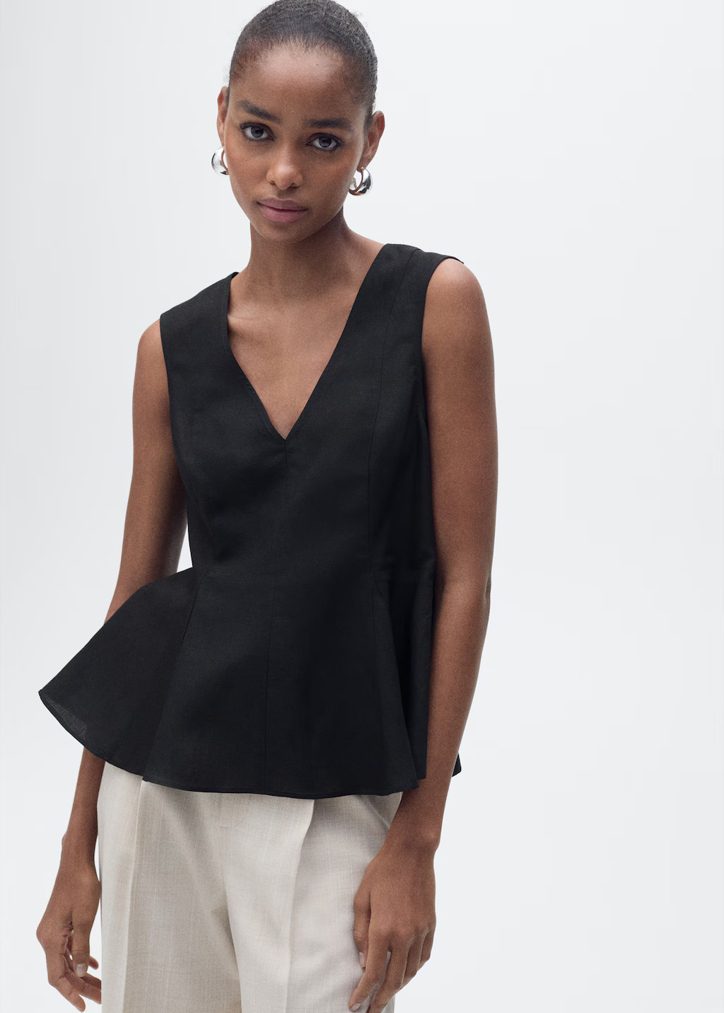 Linen-blend peplum top - Women | MANGO USA | Mango (US/MX/AU)