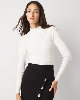 Women's Essential Mock Neck Ribbed Sweater in White size XXS | White House Black Market | White House Black Market