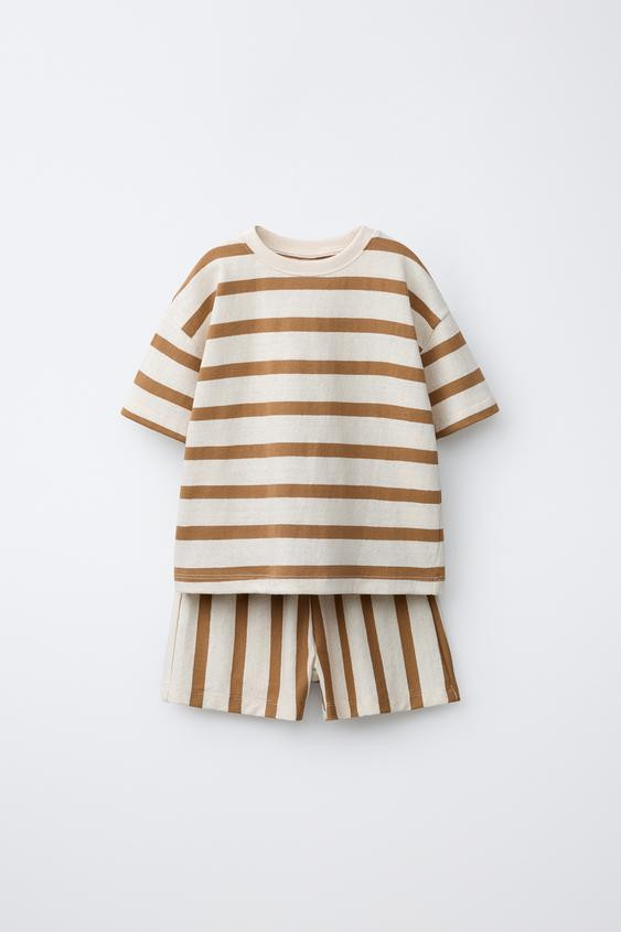 Zara - Striped T-Shirt And Bermuda Jogging Set - Navy / White - 6 Years (45,2 Inches) - Kids | Zara US