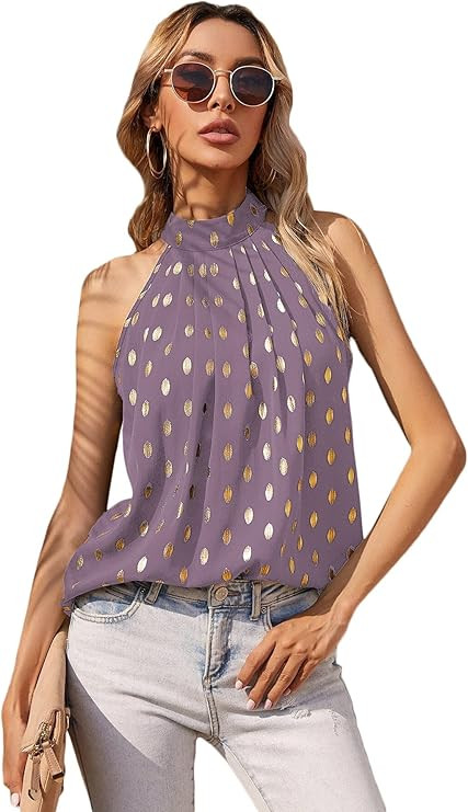 Milumia Women's Casual Polka Dots Print Sleeveless Off The Shoulder Loose Fitting Doll Blouse and... | Amazon (US)