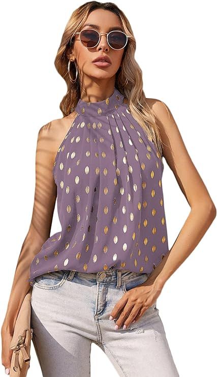 Milumia Women's Casual Polka Dots Print Sleeveless Off The Shoulder Loose Fitting Doll Blouse and... | Amazon (US)