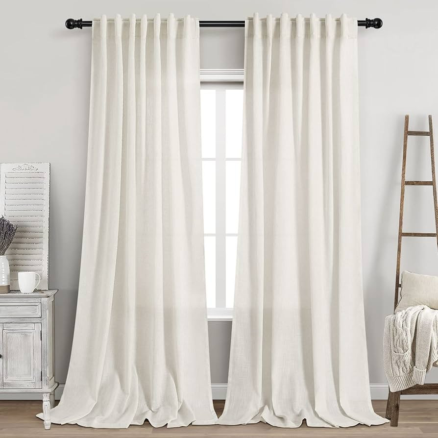 Cream Linen Curtains 102 inches Long 2 Panels Set for Living Room Extra Long Back Tab Curtains Ne... | Amazon (US)