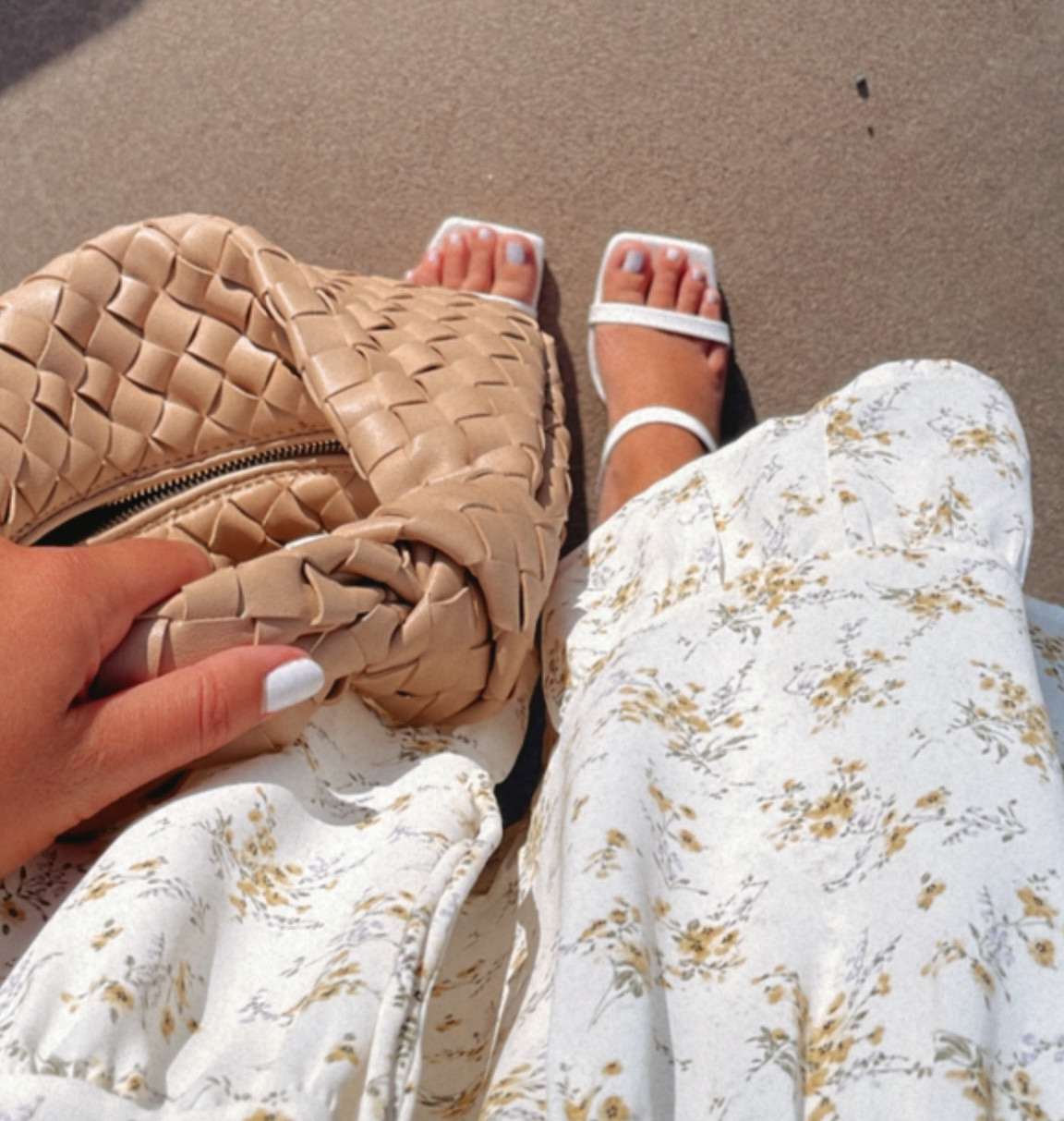 Summer date nights ☀️
Floral dress, paired with white block heels & Bottega handbag 
High - low styling 

#LTKitbag #LTKstyletip