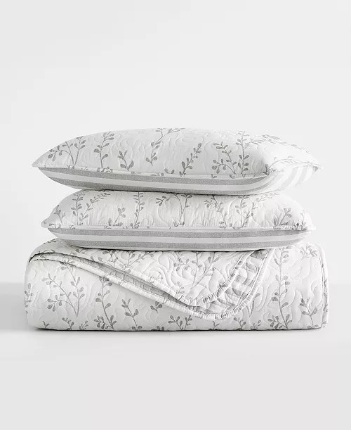 Sprouting Vines Stripe Reversible 3-Pc. Lightweight Quilt Set, Full/Queen | Macy's