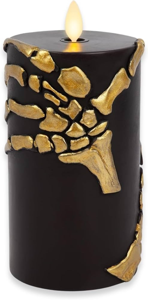 Luminara Skeleton Hands Flameless LED Candle, Black & Gold 3" x 6.5", Moving Flame Pillar, Batter... | Amazon (US)