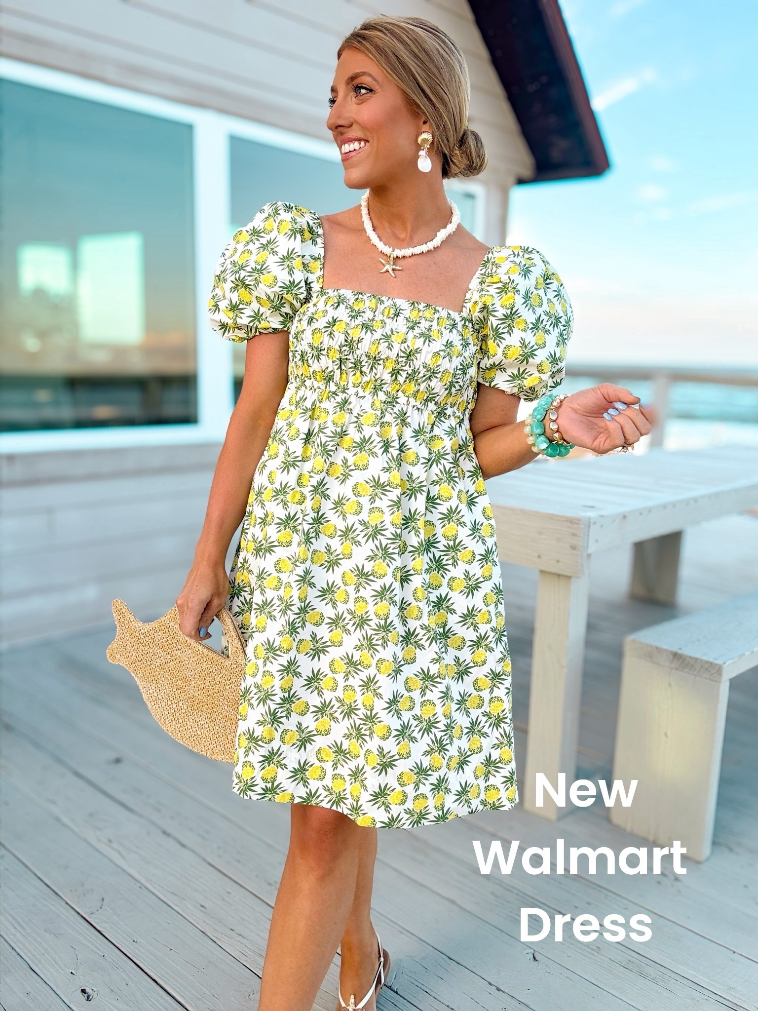 Okay this pineapple print dress is giving all the fun summer vibes 🍍✨ This Walmart dress looks like something straight out of a boutique with the prettiest print, flattering fit, and those adorable puff sleeves. It’s lightweight, breathable, and perfect for everything from beach dinners to vacation nights or brunch by the water.

I kept the accessories simple to let the print shine, but you could easily dress this up or down 🙌 Runs true to size and such an amazing affordable find—this one is definitely going to sell fast!

#WalmartDress #SummerDress #PineapplePrint #TropicalStyle #AffordableFashion #BoutiqueStyle #PetiteFashion #VacationOutfit #BeachDinner #BrunchStyle #CoastalChic #WalmartFinds #OOTD #FeminineStyle #StyleOnABudget

#LTKootd #LTKPetite #LTKTravel