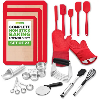 Nutrichef 23-piece Essential Baking Utensils Set – Measuring Cups And Spoons, Scraper, Oven Mitts, Whisk, Silicone Baking Mats And More - Dishwasher S | Wayfair North America