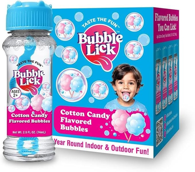 Bubble Lick Cotton Candy Flavored Bubbles 4 Pack USA Made Safe to Lick Fun for Kids Families and ... | Amazon (US)
