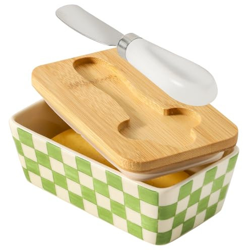 Howise Butter Dish with Lid, Large Butter Dish for Countertop, Ceramic Butter Keeper Container with Knife and Silicone Sealing Butter Box for Home Decor Good Kitchen Gift Green | Amazon (US)