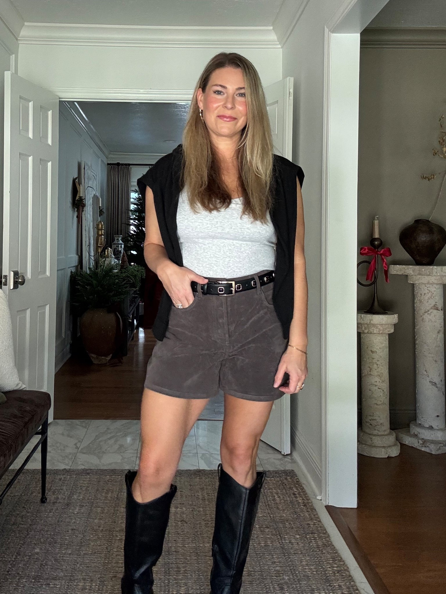 Bra free tank: medium
Shorts: I went up a size but wish I didn’t. 
Belt: medium
Cardigan: large 
Boots: target

#LTKSaleAlert #LTKFindsUnder100 #LTKOver40