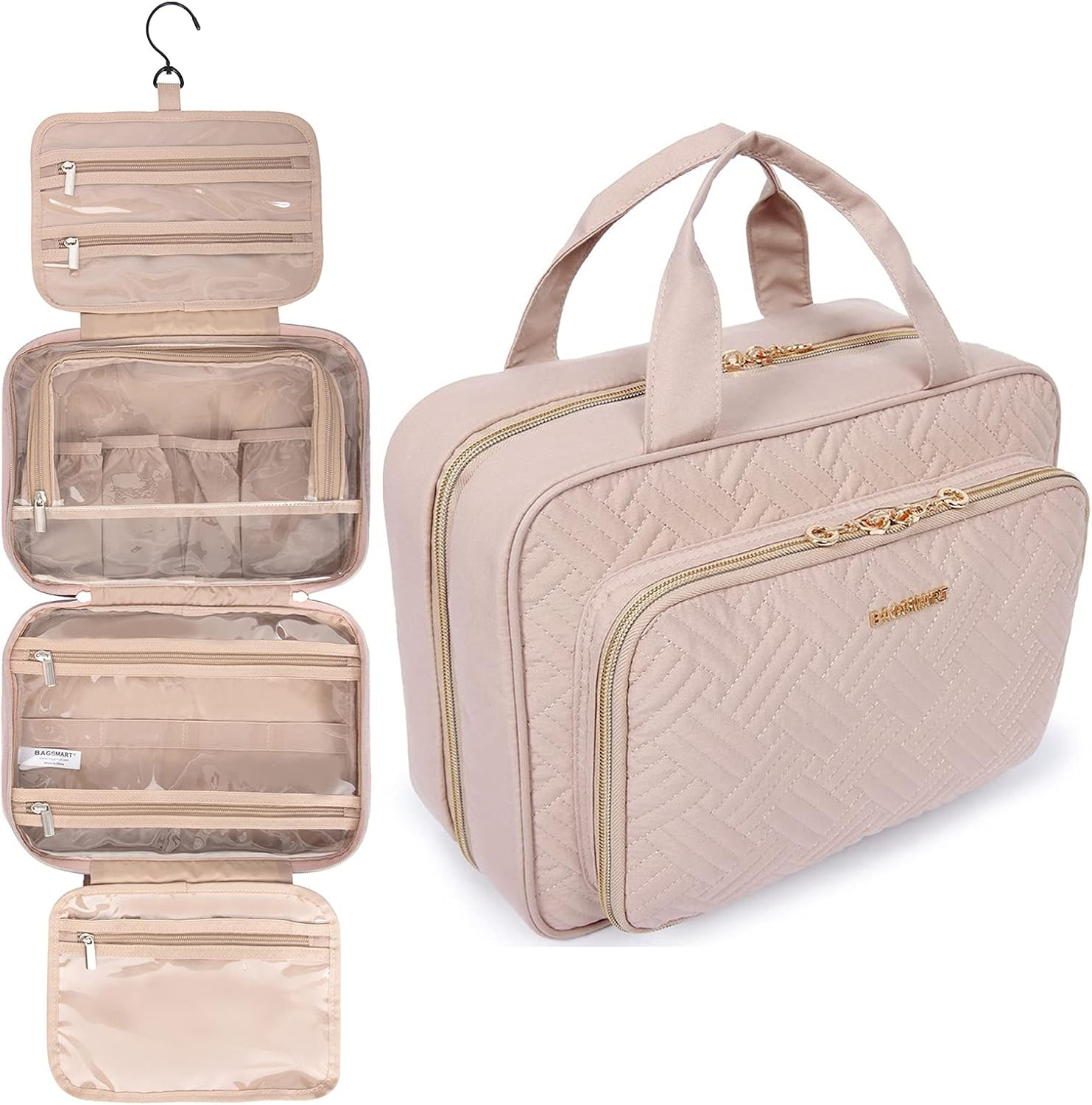 BAGSMART Toiletry Bag Hanging Travel Makeup Organizer with TSA Approved Transparent Cosmetic Bag ... | Amazon (US)