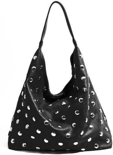 Studded Hobo Bags for Women Soft Vegan Leather Studded Slouchy Shoulder Handbag Tote Purse | Amazon (US)
