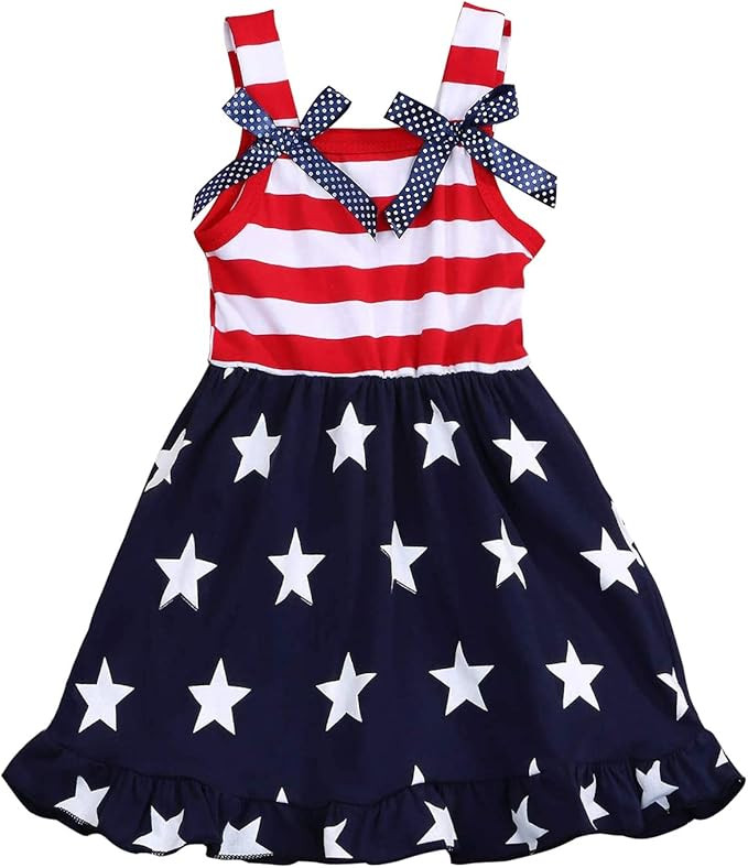 CM-Kid Little Girls Dress Summer Toddler Girl Clothes 4th of July Dress Kids 2-8 Years | Amazon (US)