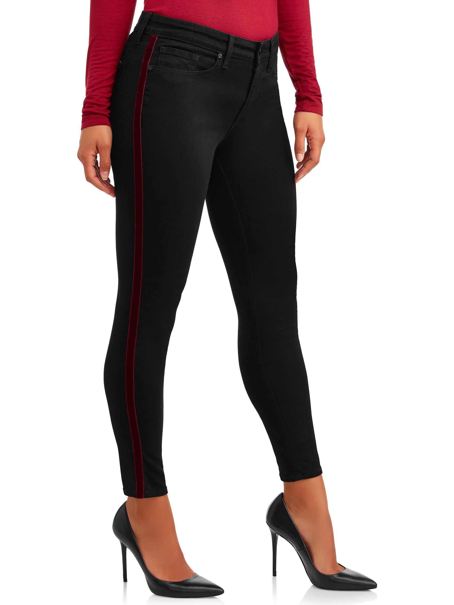 Sofia Jeans Sofia Skinny Velvet Side Stripe Mid Rise Stretch Ankle Jean Women's (Black) | Walmart (US)