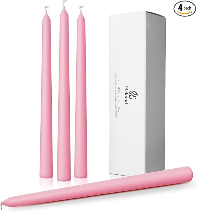 Pickood 10-Inch Tall Dripless Taper Candles Set of 4 - Pink Tapered Candles, Perfect for Spring -... | Amazon (US)