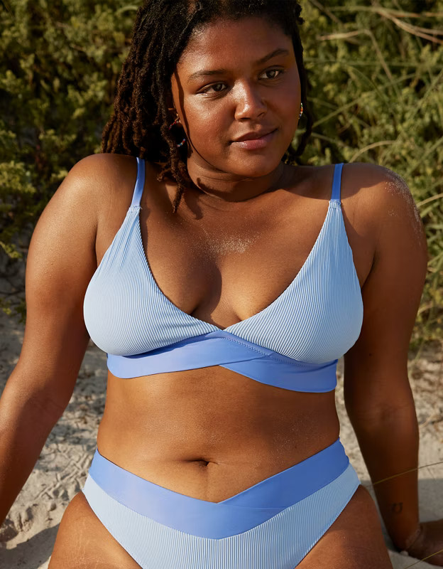 Aerie Ribbed Mix Crossover Triangle Bikini Top | American Eagle Outfitters (US & CA)