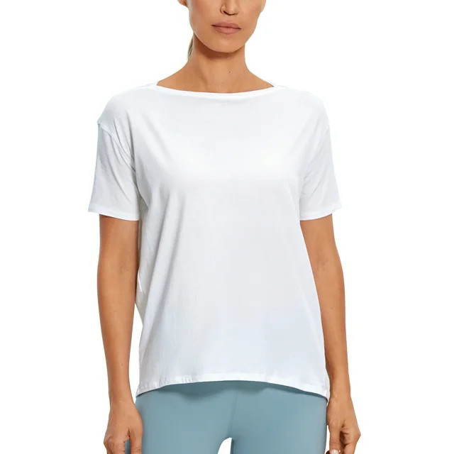 CRZ YOGA Women's Short Sleeve Shirts Loose Fit Pima Cotton Workout T-Shirt Tops | Walmart (US)
